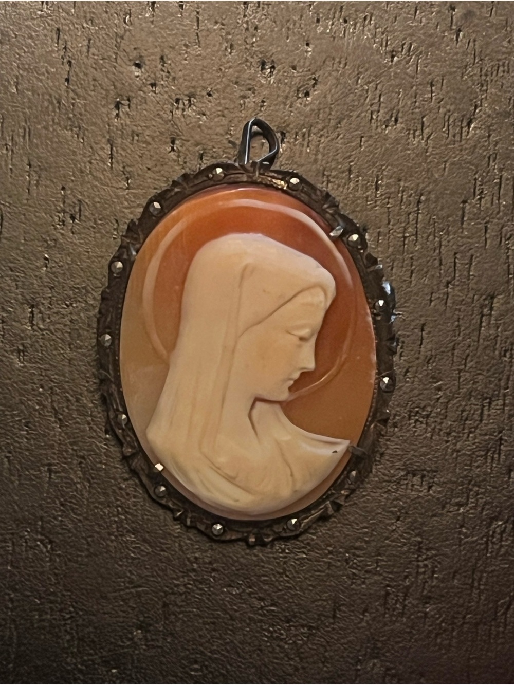 Vintage Madonna Virgin Mary Cameo Pendant or Brooch 800 Silver